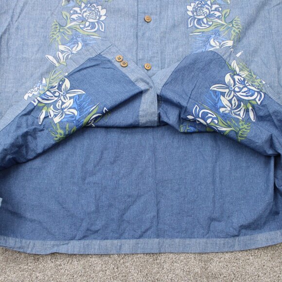 Batik Bay Shirt Mens 2XL XXL Blue Floral Reverse Print 100% Cotton Short Sleeve - Picture 6 of 11